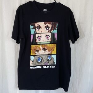 Demon Slayer Black Crew Neck T Shirt 100% Cotton Graphic Men's Size Medium